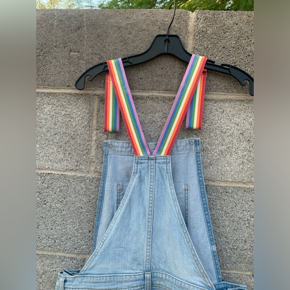 Pride Shortalls Target Denim Rainbow Stripes Light Wash Raw Hem Adult Medium - Picture 6 of 11